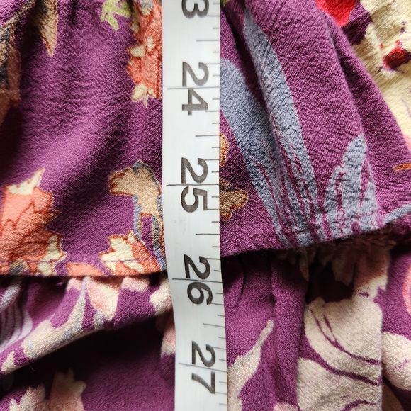 Free People Purple Floral Mini Dress | Long Sleeve Tie Front Boho | Size 4 - Picture 7 of 8